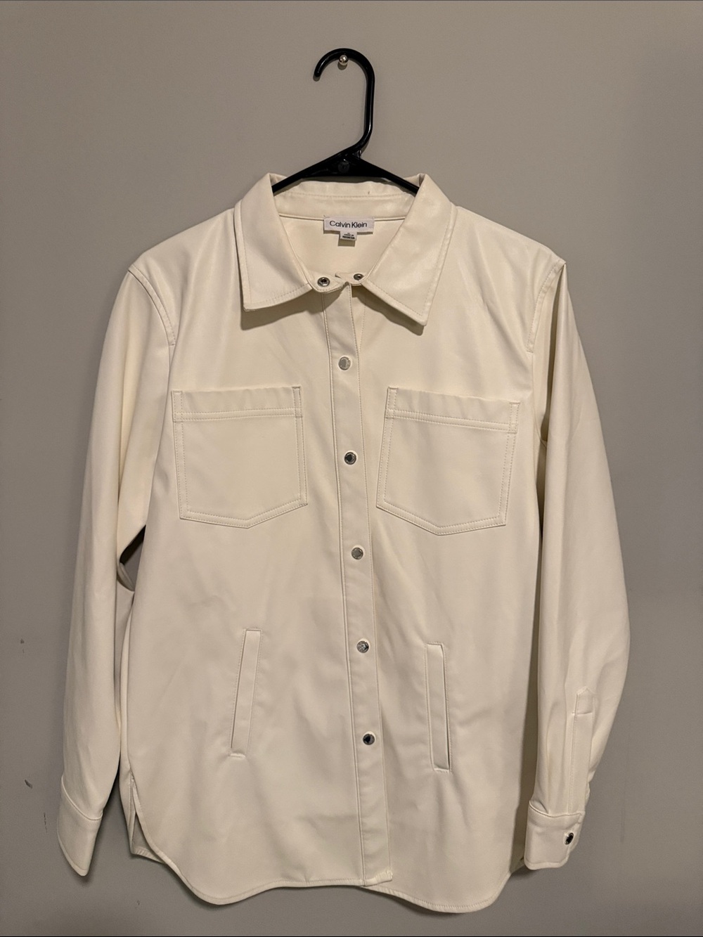 Calvin Klein Faux Leather Shirt Jacket Cream Size Medium